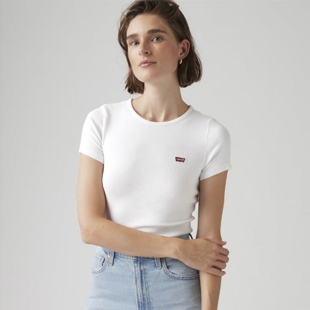 【LEVIS】HAYES 短Tee / 微彈性 / 經典布章LOGO / 白 女生上衣 熱賣單品 001J3-0006