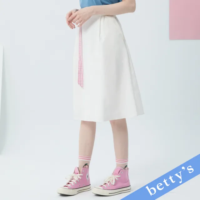 【betty’s 貝蒂思】熊熊刺繡格紋腰帶七分裙(白色)