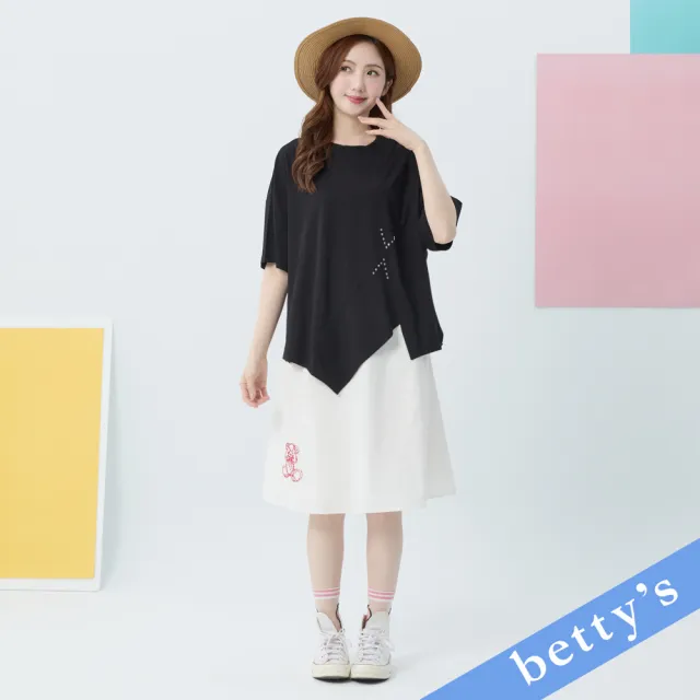 【betty’s 貝蒂思】熊熊刺繡格紋腰帶七分裙(白色)