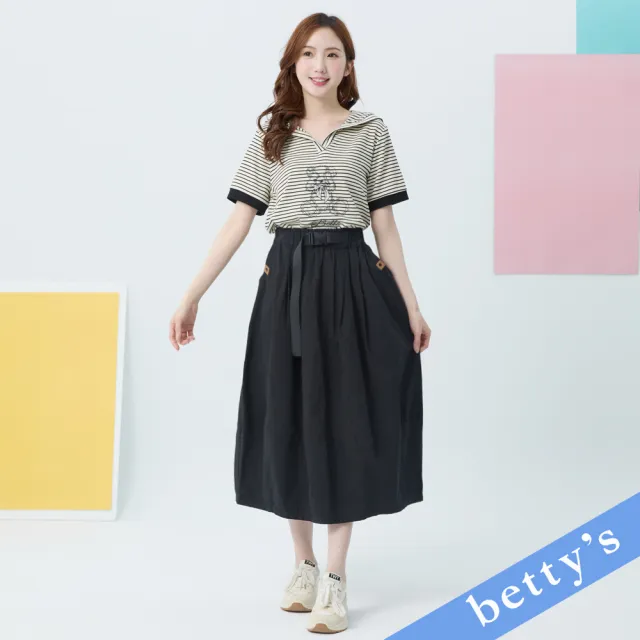 【betty’s 貝蒂思】酷酷腰帶剪裁口袋長裙(黑色)
