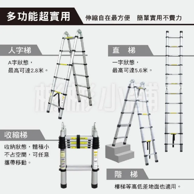 【彬彬小舖】2.8+2.8M 鋁合金多功能伸縮梯(梯子/樓梯/工作梯/A字梯/人字梯/摺疊梯/鋁梯)