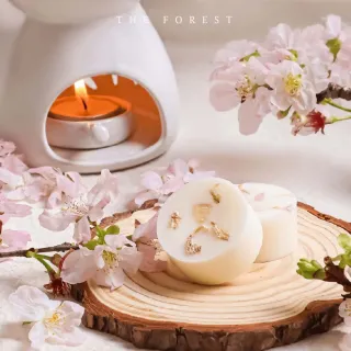 【The Forest 癒森林】SAKURA19春戀櫻花香氛融蠟禮盒融蠟燈+香氛蠟塊4入(蠟磚/櫻花香氛/送禮禮盒/居家香氛)