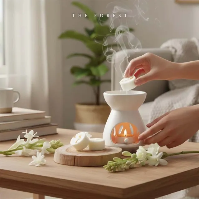 【The Forest 癒森林】金萱晚香香氛融蠟禮盒融蠟燈+香氛蠟塊4入(蠟磚/金萱茶香/送禮禮盒/居家香氛)