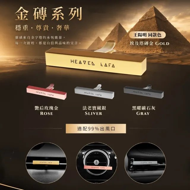 【HEAVEN LAFA 天堂費洛香】3.0 埃及金磚車用香氛 贈香包(埃及塔磚金/黑耀礦石灰/法老寶藏銀/艷后玫瑰金)