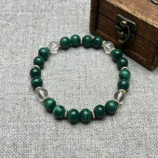 【佰財水晶珠寶】8mm天然高品質孔雀石+白水晶DIY手串