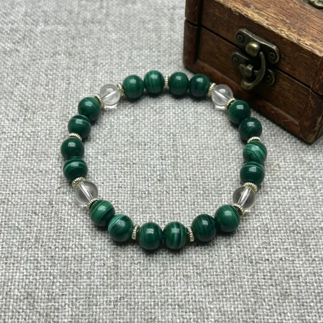 【佰財水晶珠寶】8mm天然高品質孔雀石+白水晶DIY手串