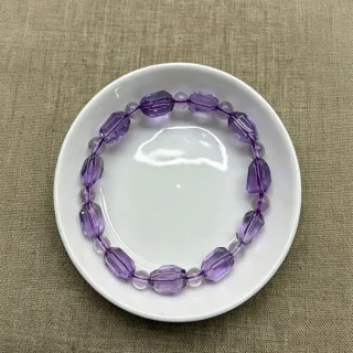 【佰財水晶珠寶】7-8mm天然高品質透體紫水晶隨形桶珠手串