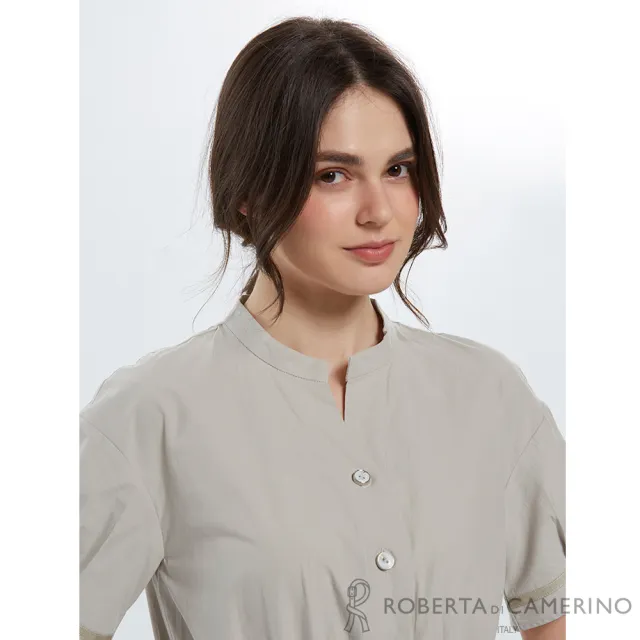 【ROBERTA 諾貝達】燕麥灰立領排釦收腰綁帶襯衫洋裝 DAK08-92
