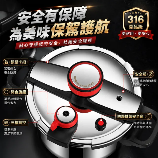 【Felsted 菲仕德】壓力鍋 高壓鍋 煮飯鍋 煲湯鍋 燉鍋 8L大容量壓力鍋 316不銹鋼壓力鍋 不挑爐灶