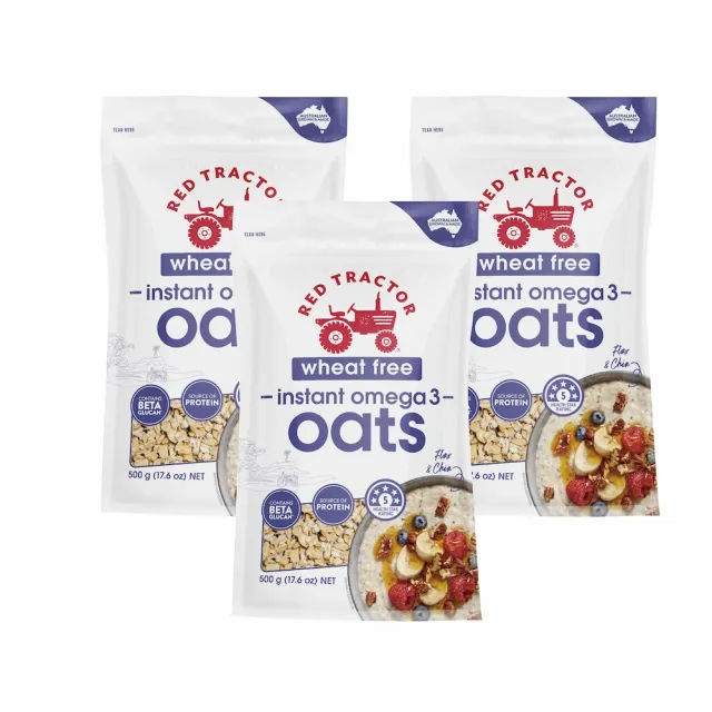 【澳洲Red Tractor紅色拖拉機】奇亞籽&亞麻籽Omega3燕麥片(無小麥、燕麥片-500gx3包)