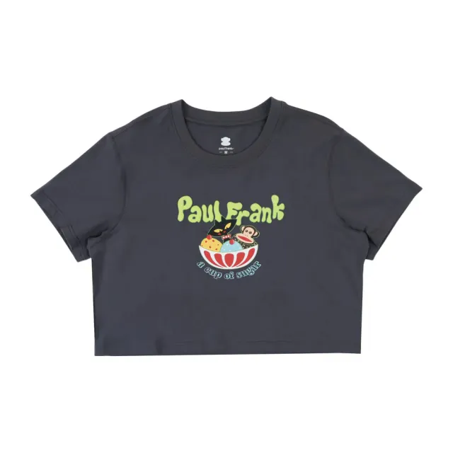 【Paul Frank 大嘴猴】女 T恤 上衣 休閒短袖 短版冰淇淋T 深灰(P6221005-10)