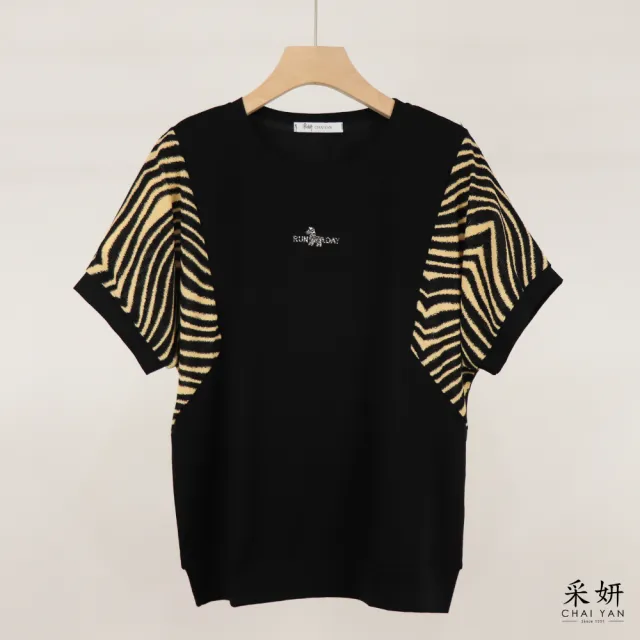 【CHAI YAN 采妍】小馬水鑽針織拼接短袖上衣(春夏女裝/中大尺碼/專櫃/寬鬆/透氣)
