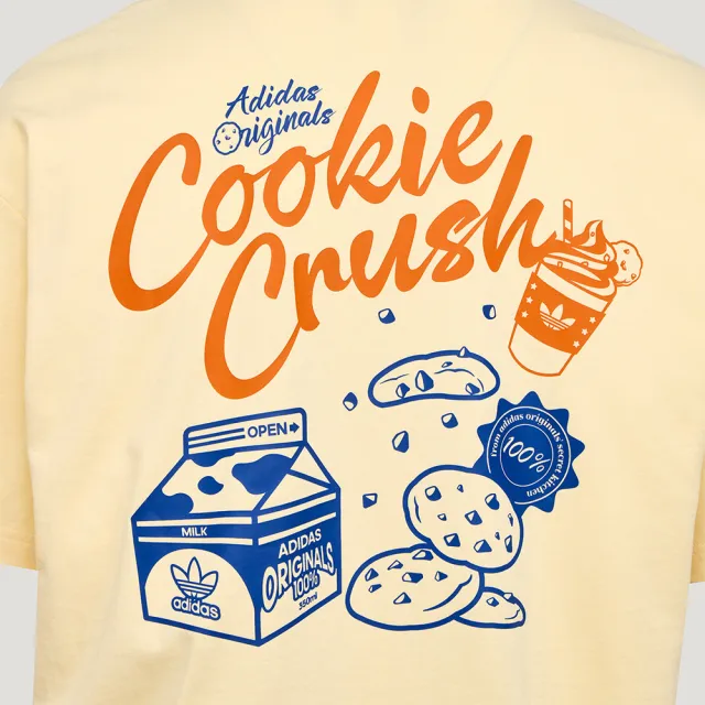 【adidas 愛迪達】Food Tee SS 男款 女款 淺黃色 寬鬆 印花 棉質 T恤 運動 休閒 短袖 LC6507