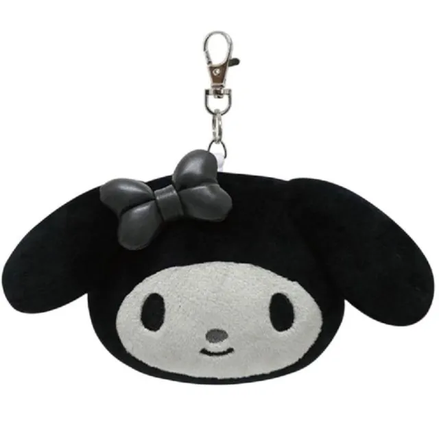 【小禮堂】Sanrio 三麗鷗 絨毛玩偶伸縮票卡零錢包 黑白風格款 Kitty 美樂蒂 布丁狗 花小兔