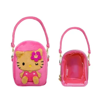 【小禮堂】Sanrio 三麗鷗 絨毛窗口玩偶收納包 坐姿款 Kitty 花小兔