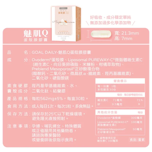 【GOAL DAILY】魅肌Q蛋殼膜膠囊(30粒/盒)