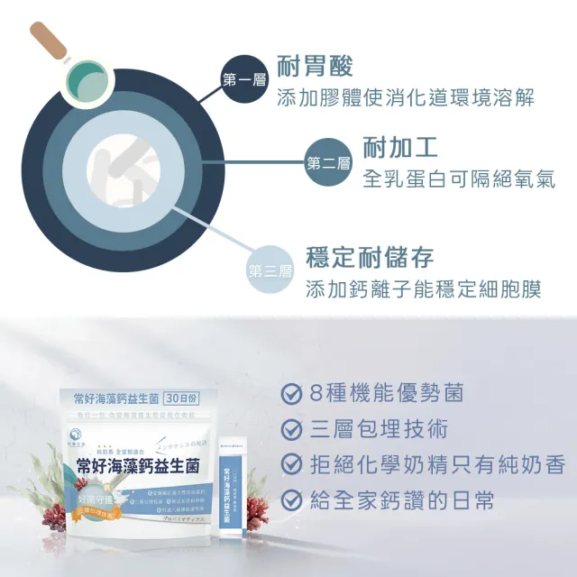 【世華生技】常好海藻鈣益生菌3袋(共90包 愛爾蘭海藻鈣 純奶 幫助維持消化道機能)