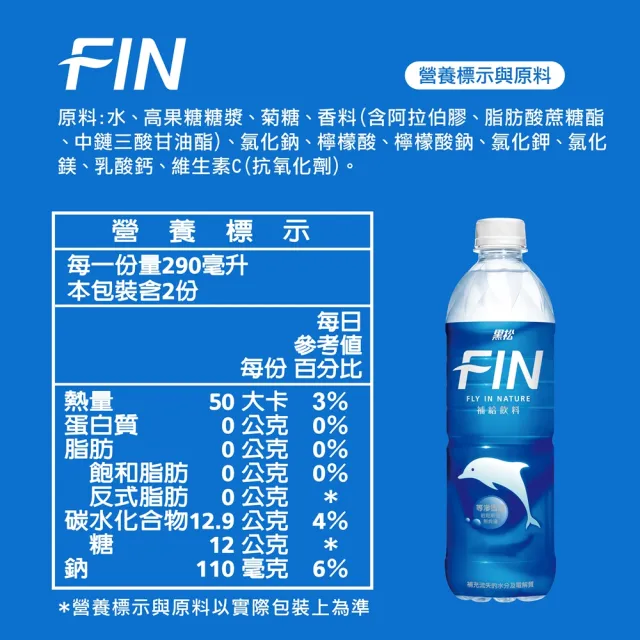 【黑松】黑松FIN補給飲料580mlx24入/箱(TQF微笑標章)