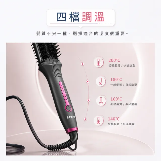 【SAMPO 聲寶】國際電壓負離子直捲兩用造型器/直髮梳/電熱梳/離子梳(HC-Z1808L)