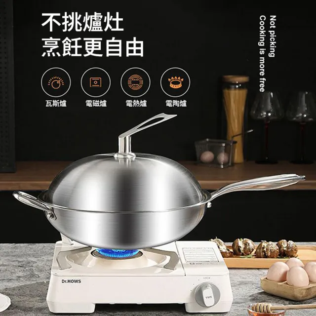 不沾鍋 德國純鈦鍋 無塗層炒鍋 24/26/28（加厚多層複合底 可用鐵鏟 燃氣竈電磁爐通用）
