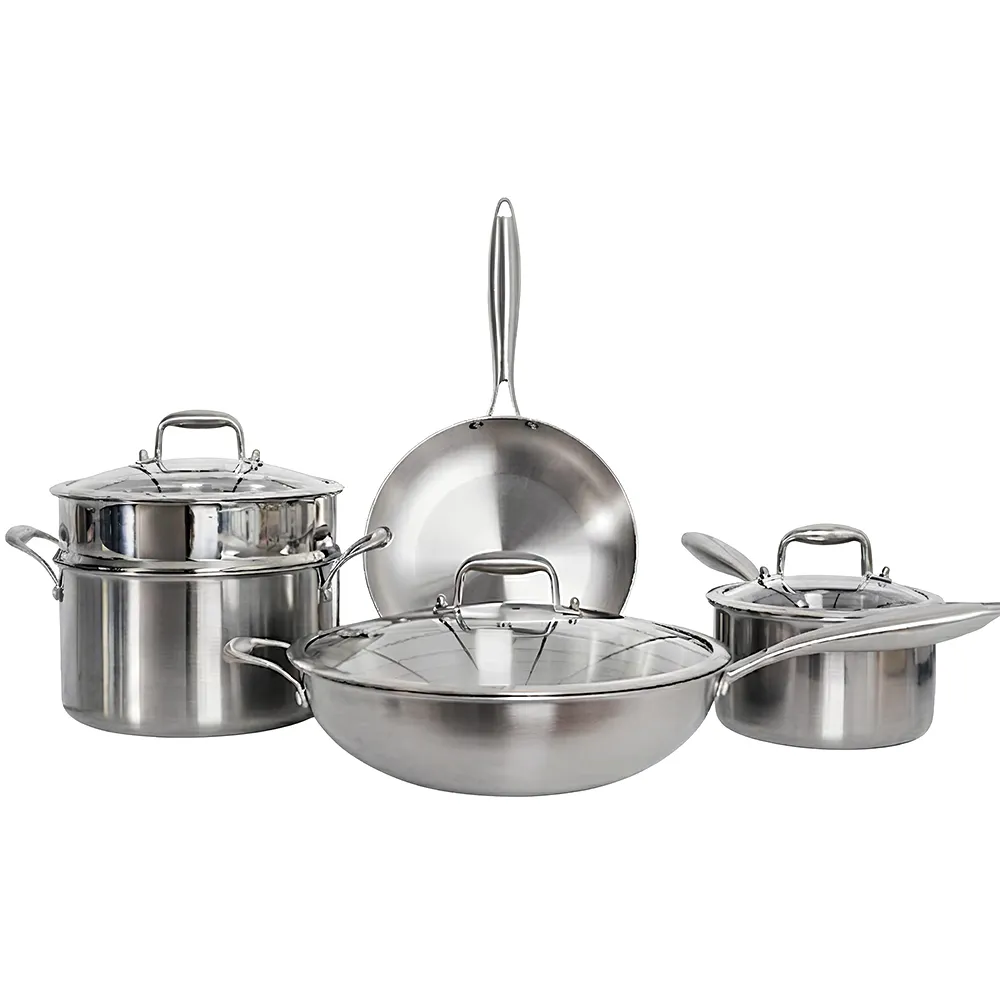 【PureCook】304/316加厚不鏽鋼鍋8件組IH電磁爐可 玻璃鍋蓋物理不沾鍋 炒鍋平底鍋煎鍋 單柄雪平湯奶鍋蒸籠