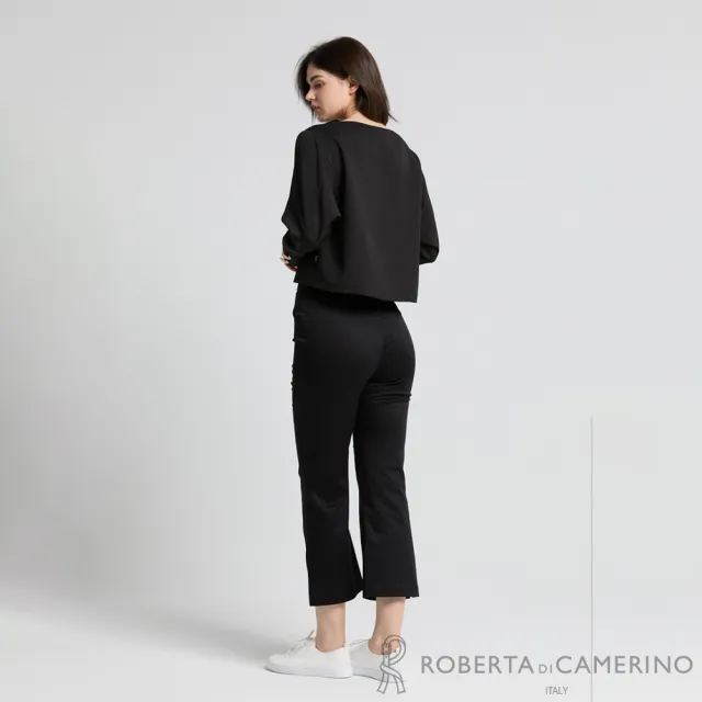 【ROBERTA 諾貝達】黑色知性法式船型領短版上衣 DBJ56-99