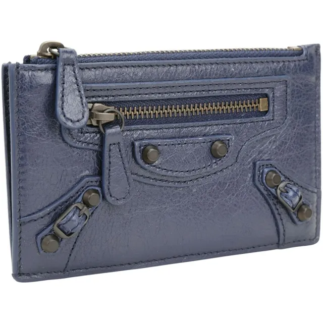 【Balenciaga 巴黎世家】Le City Arena Storico揉製羊皮卡片夾/零錢包(深藍)