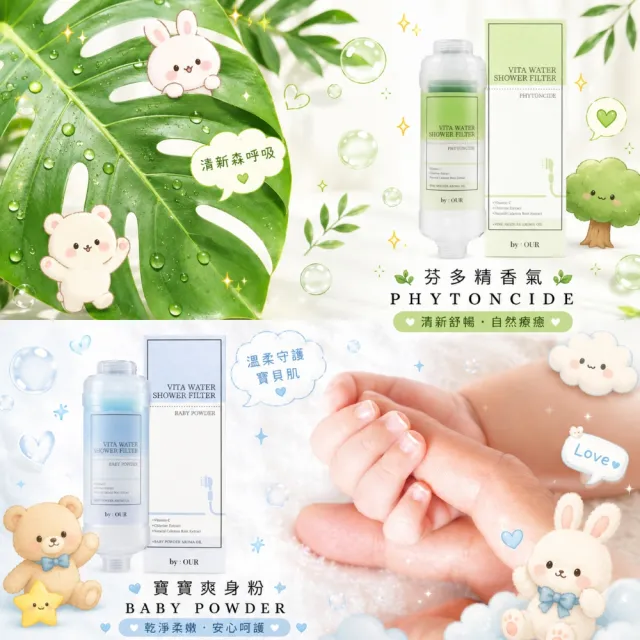【BYOUR】完美純淨沐浴過濾器5入組 2綠2黃1紅(蓮蓬頭濾水器 蓮蓬頭濾芯 沐浴濾芯 香氛濾芯)