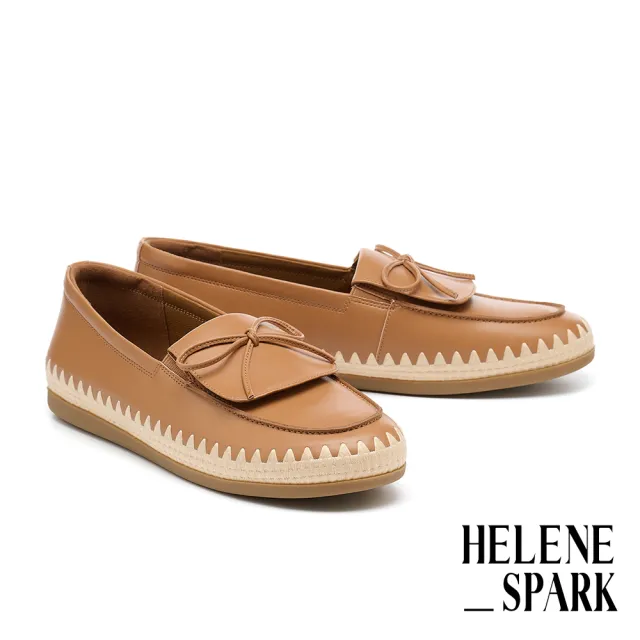 【HELENE_SPARK】復古品味蝴蝶結反摺牛皮樂福平底鞋(棕)