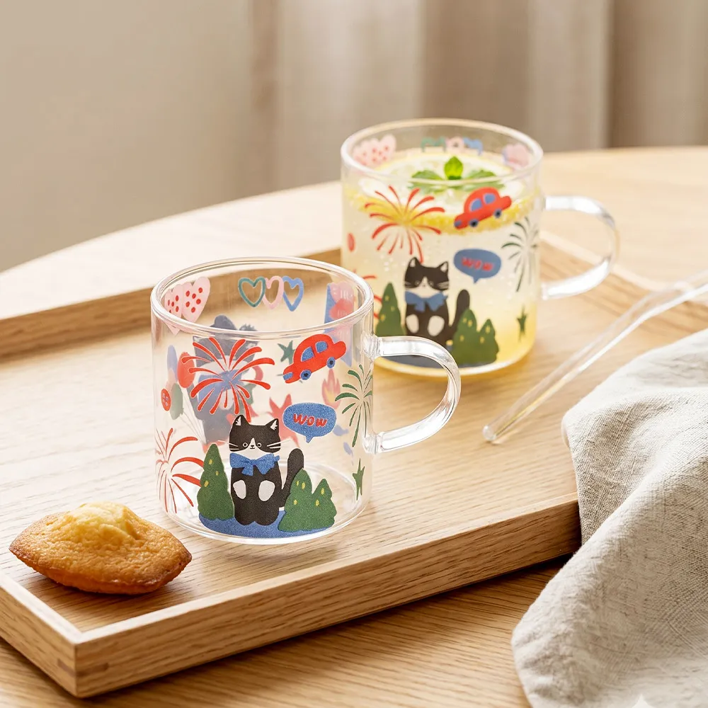 【Just Home】萌系動物透明玻璃杯2件組400ml/470ml(杯 玻璃杯 耐熱玻璃)