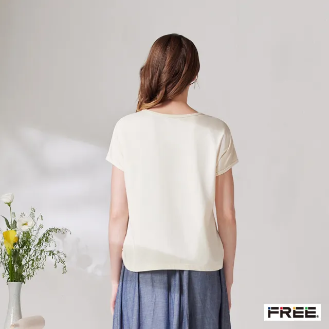 【FREE】彈性棉線稿花卉印花圓領上衣