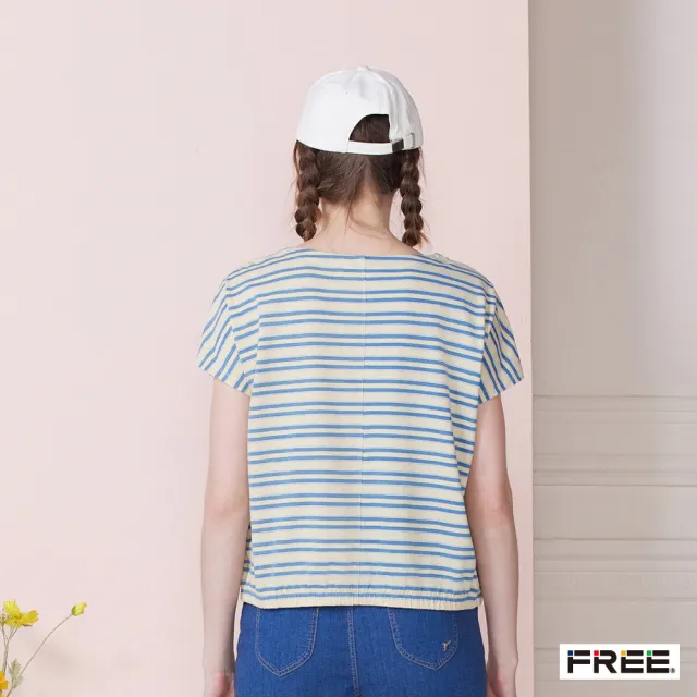 【FREE】有機草木染條紋鬆緊下擺連袖上衣