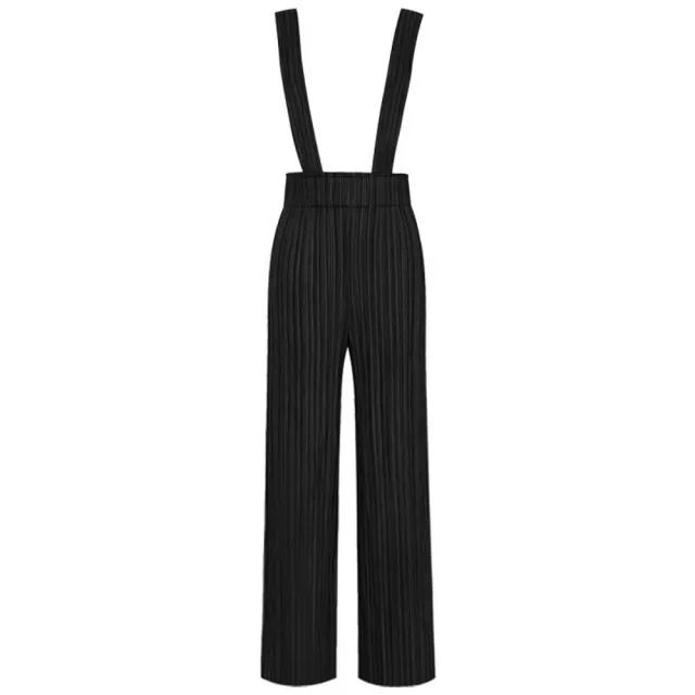 【巴黎精品】現貨+預購 三宅風皺褶衣服摺褲寬鬆闊腿褲寬褲摺衣彈力長褲顯瘦折衣大碼(寬鬆吊帶褲2色a1jb42)
