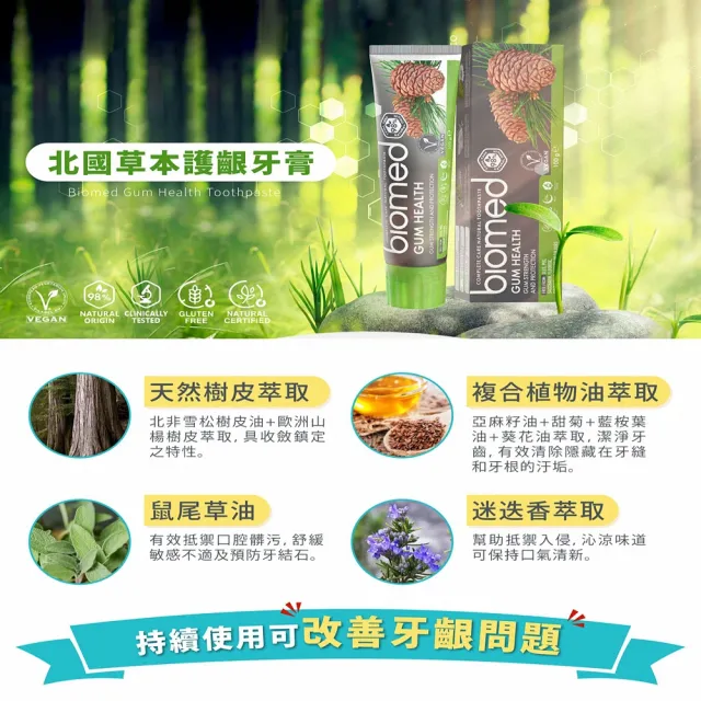 【biomed】蓓齒美_限時加贈牙刷2支_北國草本護齦牙膏100gx6入組(無氟牙膏 草本牙膏)