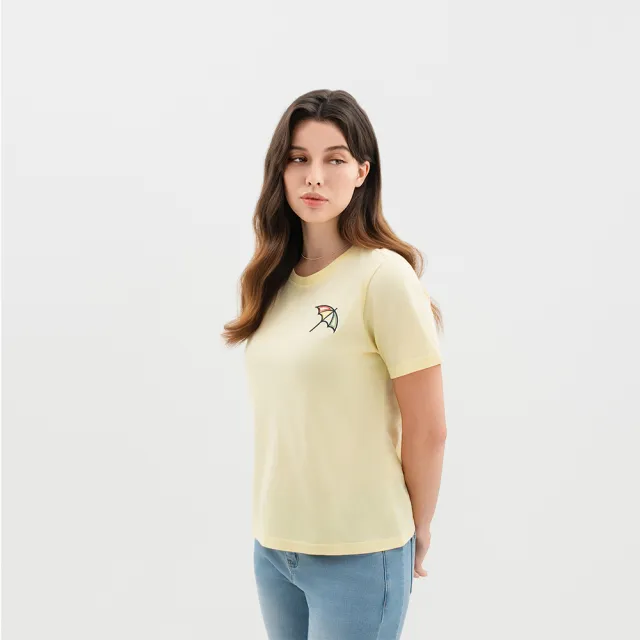 【Arnold Palmer 雨傘】女裝-大傘刺繡圓領短袖T-Shirt-黃色