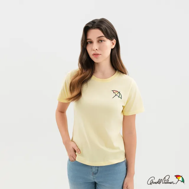 【Arnold Palmer 雨傘】女裝-大傘刺繡圓領短袖T-Shirt-黃色