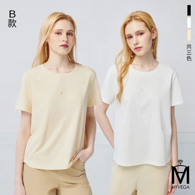 【MYVEGA 麥雪爾】MA涼感嫘縈/莫代爾棉刺繡繭型版上衣-多款任選(日系/女上衣/涼感/短袖)