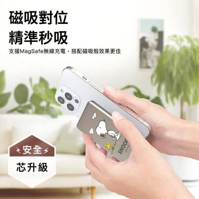 【SNOOPY 史努比】10000mAh 20W PD 半固態超薄磁吸無線快充行動電源(具3C認證/PSN-141S)