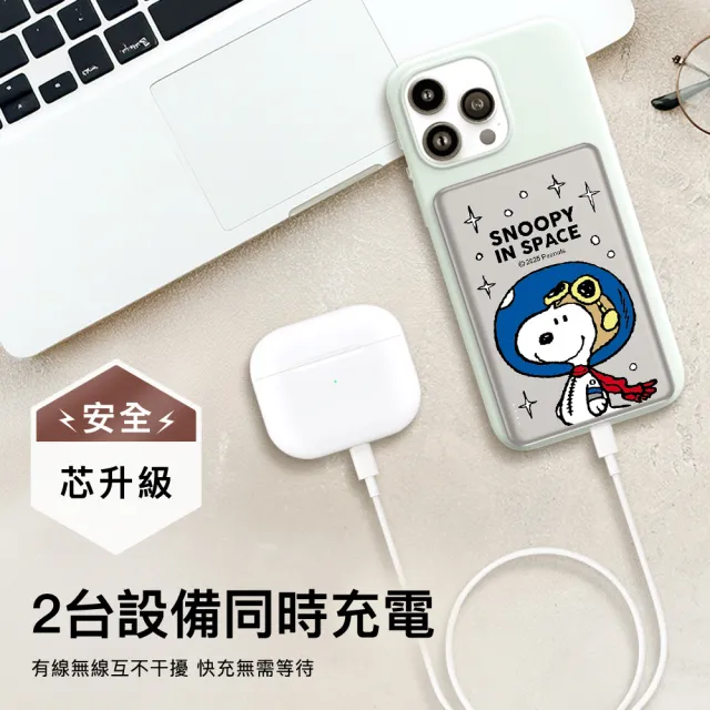 【SNOOPY 史努比】10000mAh 20W PD 半固態超薄磁吸無線快充行動電源(具3C認證/PSN-141S)