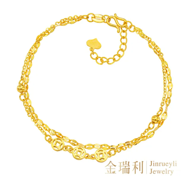 【金瑞利】黃金手鍊1.05錢±1厘(三錢聚福古錢AB雙鍊)