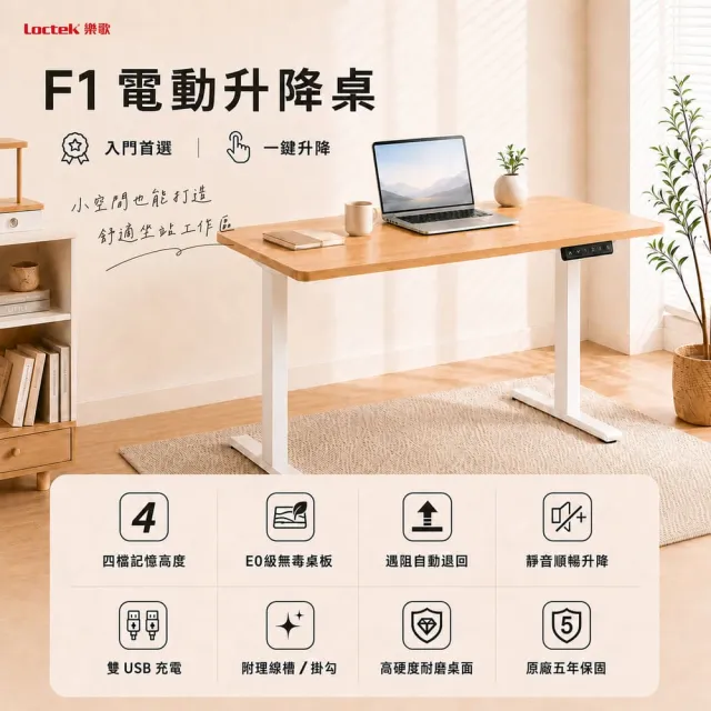 【Loctek 樂歌】F1 二節式電動升降桌 120*60 四段記憶(免費安裝/書桌/工作桌/居家辦公桌/電腦桌)