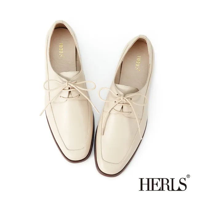 【HERLS】牛津鞋-全真皮簡約拼接德比鞋牛津鞋(米色)