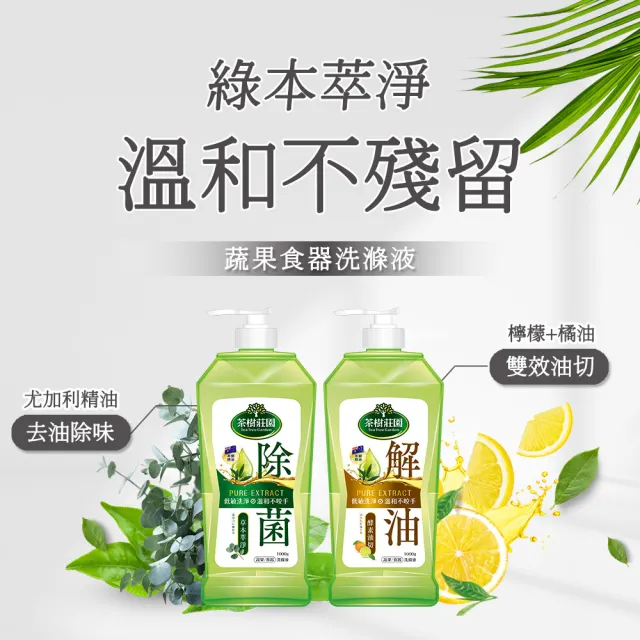 【茶樹莊園】雙效蔬果食器洗滌液洗碗精(草本萃淨/酵素油切)1000g/入-正裝