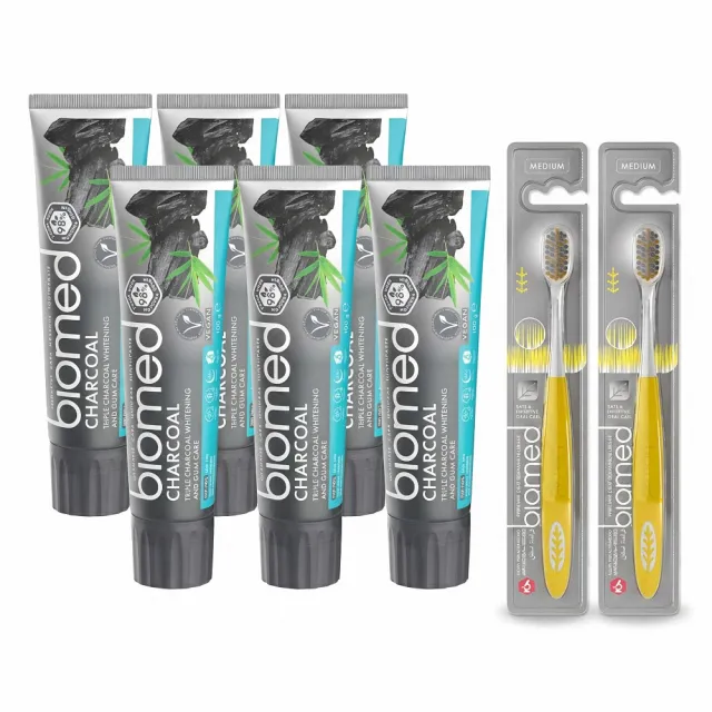 【biomed】蓓齒美_限時加贈牙刷2支_三重碳淨白牙膏100gx6入組(草本牙膏 北歐原裝)