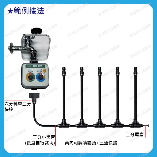 【田園樂】育材萬向可調自動澆水噴霧套組/8mm黑管/快接款*5/球閥/電池(附8mm黑管10米)