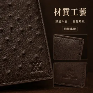 【LEESA】真皮短夾\咖啡色錢包\鴕鳥紋錢包\送禮\錢包\中夾\皮夾\男士錢包
