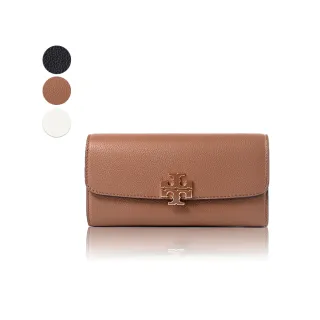 【TORY BURCH】BRITTEN 琺瑯雙T LOGO鵝卵石紋磁釦翻蓋長夾-(新款任選)