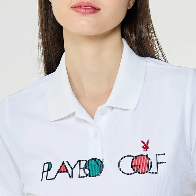 【PLAYBOY GOLF】女款羅紋布高彈力短袖OLO衫-白(高爾夫球衫/KA26105-87)