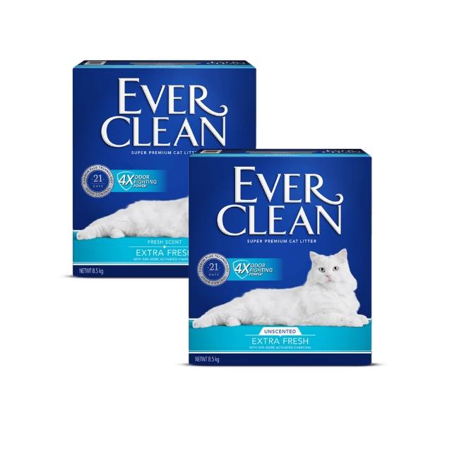 【EverClean 藍鑽】4倍淨味貓砂 無香/微香 8.5kg 2入組 長效淨味21天(礦砂 低粉塵 除臭 抑味 凝結)