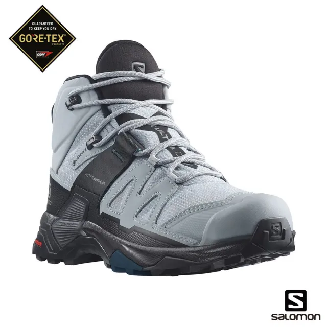 【salomon】寬楦 女 X ULTRA 4 Goretex 中筒登山鞋 深礦灰/黑/軍藍 L41687200 寬版防水登山鞋